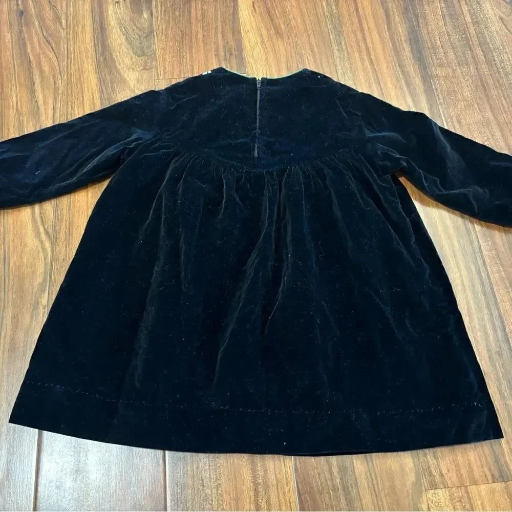 Patty Dee Vintage black velvet embroidered flower long sleeve dress